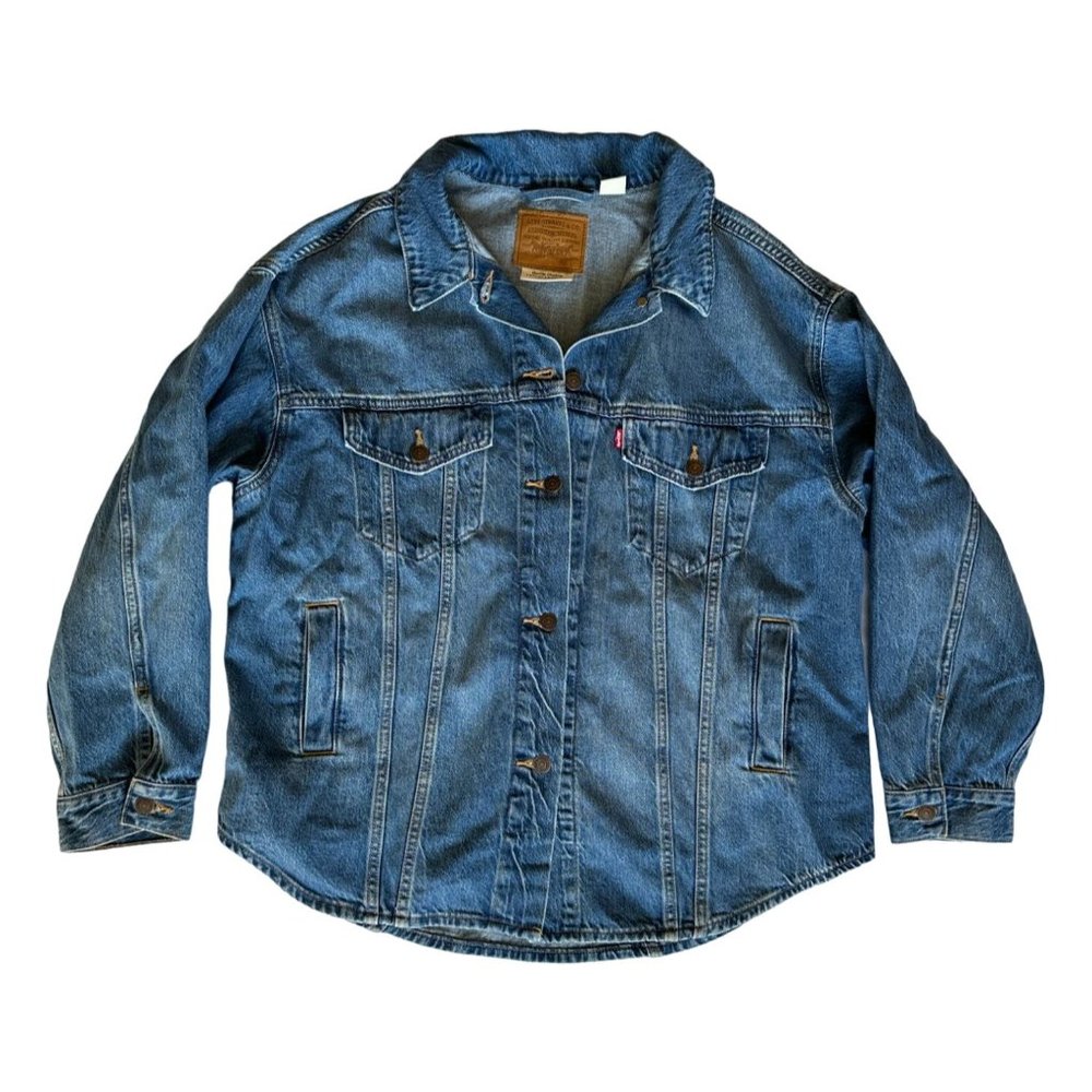 Levi Trucker Jacket Women's Size Large 4 Pocket Front Curved Hem Blue Denim NEW - Picture 11 of 11